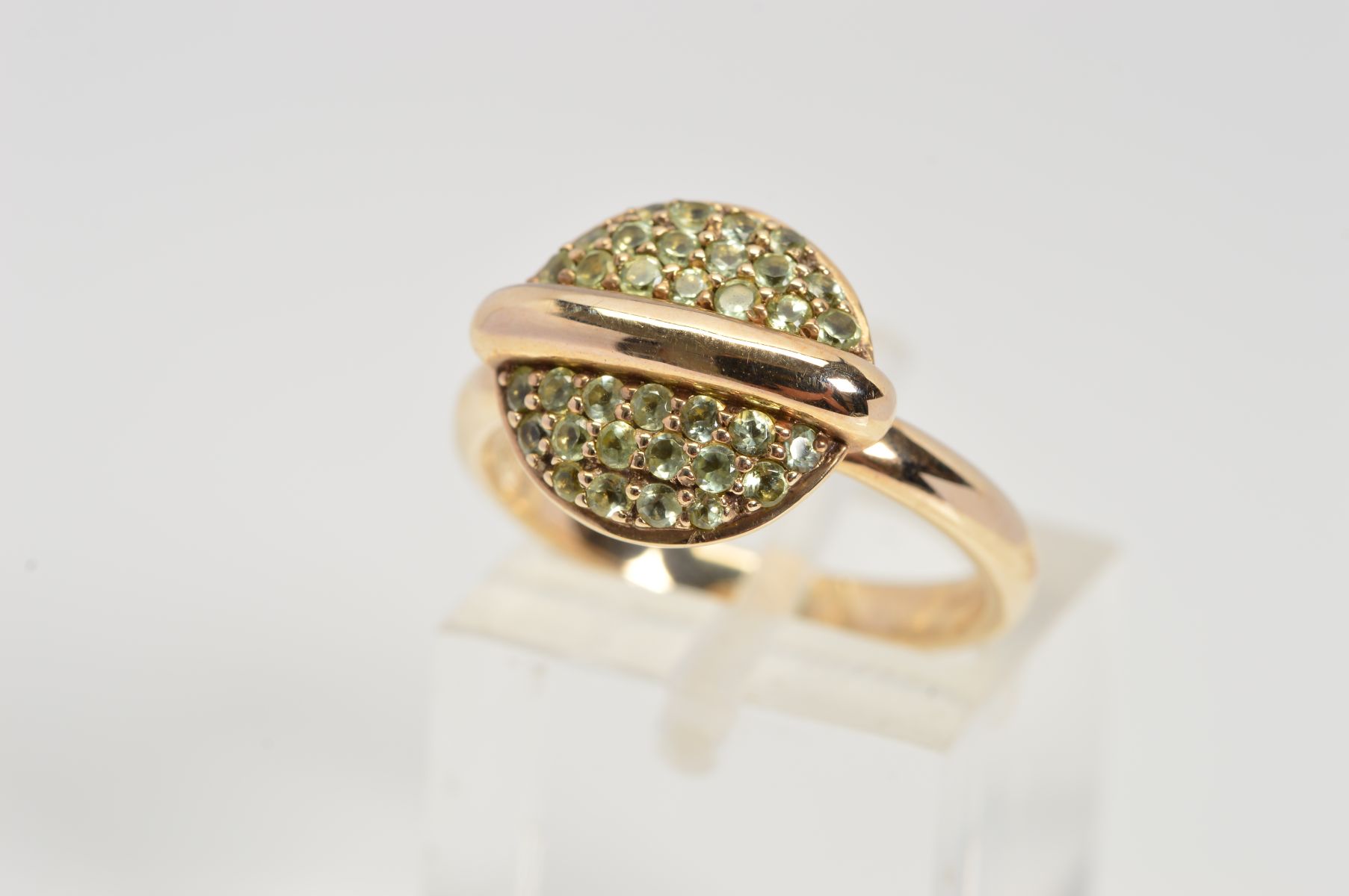 A MODERN 9CT YELLOW GOLD FIORELLI PERIDOT RING AND MATCHING DROP EARRINGS, comprised a circular - Image 2 of 3