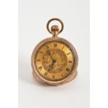 A 12CT LADIES FOB WATCH, floral design, gold plated dust cover, import marks for London 1897