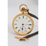 AN 18CT OPEN FACED POCKET WATCH, Roman numeral, enamel dial, gold dust sheet, serial number 6289,