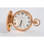 A 9CT GOLD FULL HUNTER POCKET WATCH, signed Rolex, Birmingham 1932, 9ct dust cover, case number