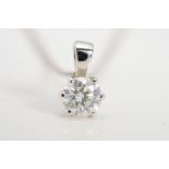 A MODERN SINGLE STONE DIAMOND PENDANT, a modern round brilliant cut diamond, together with an HRD