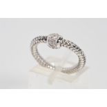 A MODERN ROBERTO COIN 18CT WHITE GOLD DIAMOND FLEXIBLE BAND RING, a round ball cluster of modern