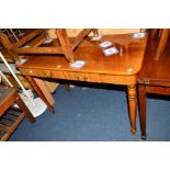 A VICTORIAN WALNUT HALL SIDE TABLE with a single drawer, width 104cm x depth 52cm x height 75.5cm