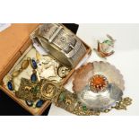 A SELECTION OF JEWELLERY, to include a late Victorian silver buckle bangle, an orange paste Scottish