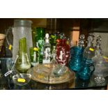 SIX PIECES OF MARY GREGORY STYLE GLASS, together with a 19th Century Hors D'oeuvre dish having