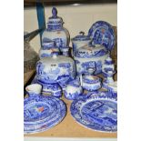 A COLLECTION OF SPODE ITALIAN BLUE AND WHITE ORNAMENTAL AND TABLEWARES, including hexagonal jar