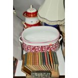 A VICTORIAN POTTERY FOOTBATH OF OVAL FORM, a/f, together with a powder blue glazed baluster table