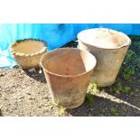 TWO GALVANISED OUTDOOR BINS/BUCKETS with handles, one with lid, diameter 62cm x height 68cm (2)