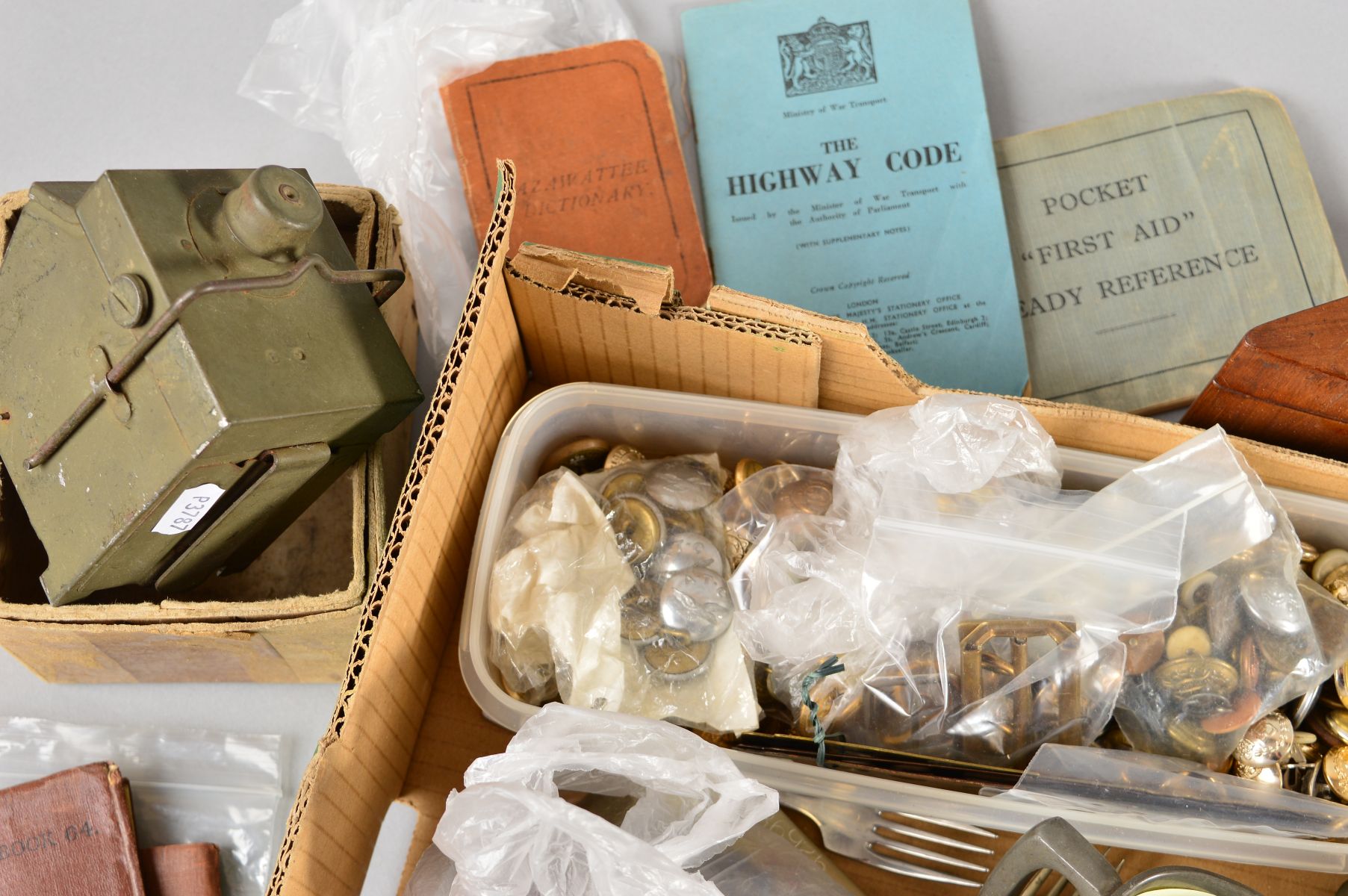 A BOX CONTAINING A LARGE NUMBER OF MILITARY RELATED ITEMS, to include Military Bibles and - Image 2 of 4