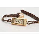 A LADY'S EARLY 20TH CENTURY 9CT GOLD BENSON WRISTWATCH, rectangular case measuring 28.0mm x 12mm,