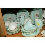 HAMMERSLEY CHINA TEAWARES, floral decoration with mint green surround, comprising teapot, hot