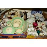 FOUR BOXES OF TEAWARES ETC, to include Burleigh ware part dinner service, Trentham china teaset etc