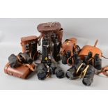 SEVEN PAIRS OF MILITARY ISSUE BINOCULARS, five pairs with matching cases as follows, Barr & Stroud