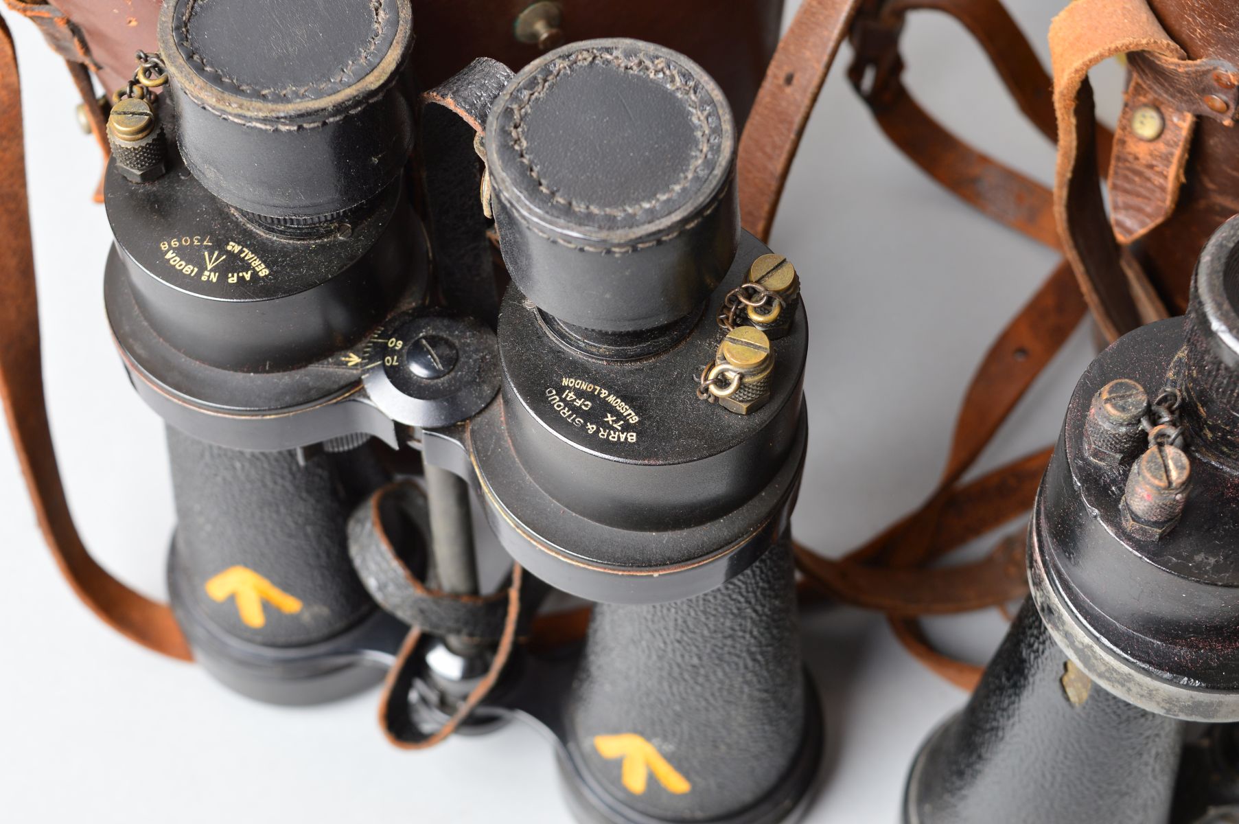 A BOX CONTAINING FIVE PAIRS OF MILITARY ISSUE FIELD BINOCULARS, WWII era as follows, Barr & - Image 2 of 6