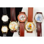 SIX WRISTWATCHES, to include watches with faces depicting Winnie the Pooh, Tigger, Eeyore, Cruella