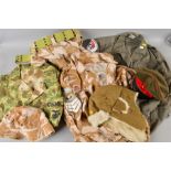 A LARGE BOX CONTAINING A CAMO SMOCK JACKET AND TROUSERS TO THE USMC (US MARINE CORPS), together with