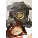 A LARGE VICTORIAN SLATE MANTEL CLOCK with gilt mounts, Roman numerals to the chapter ring,