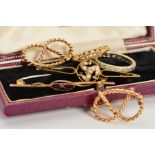 SIX ITEMS OF JEWELLERY, to include an 18ct gold diamond ring set with a graduated row of four rose