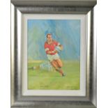 CRAIG CAMPBELL (BRITISH CONTEMPORARY)'IEUAN EVANS', a portrait of The Welsh Rugby Legend, signed and