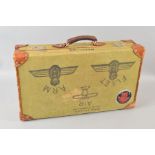 A LARGE POSDT WWII PERIOD SUITCASE, which has been decorated with Fleet Air Arm logos containing two