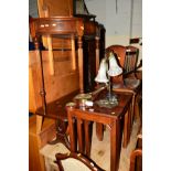 TWO VARIOUS MODERN MAHOGANY NEST OF THREE TABLES, similar coffee table, half moon table,magazine