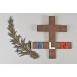 A LARGE METAL FRENCH RESISTANCE CROSS, with the initials M.L.N in the French National flag colours