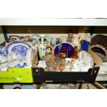 FIVE BOXES OF CERAMICS, GLASSWARE, ETC, including Royal Albert 'Silver Maple' teawares (sd), blue