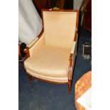 A REPRODUCTION MAHOGANY FRENCH ARMCHAIR