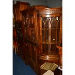 AN OAK PANELLED TWO DOOR CUPBOARD, width 81cm x depth 38cm x height 86cm together with a