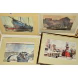 BRIAN LANCASTER (BRITISH 1931-2005), three watercolour paintings of working boats, possibly set in
