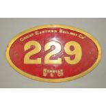 A REPRODUCTION CAST BRASS GREAT EASTERN RAILWAY CAB SIDE NUMBER PLATE, No.229, raised letters and