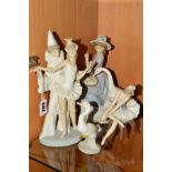 FOUR LLADRO FIGURES, 'Carnival Couple' No.4882 Pierrot and Ballerina, height 26cm, 'Goose Trying