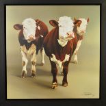 PAUL JAMES (BRITISH CONTEMPORARY) 'COW GIRLS', a limited edition print on canvas 12/95, a study of