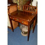 A GEORGIAN MAHOGANY AND BANDED SIDE TABLE wkith a single drawer, width 72cm x depth 45cm x height