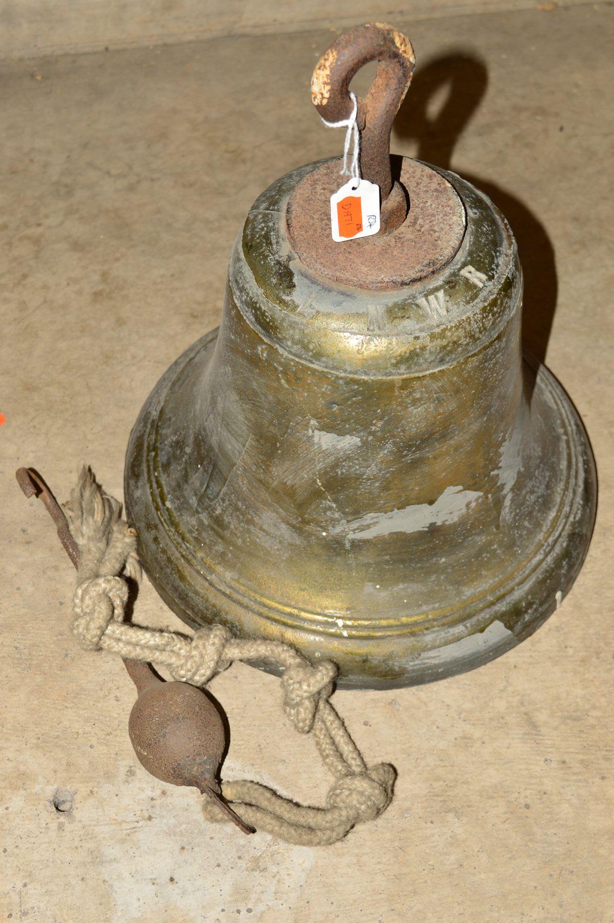 AN L.N.W.R. CAST BRASS BELL, with original clapper, bell stamped L.N.W.R. to top, believed to be