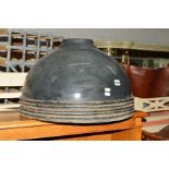 A SET OF SIX SLATE COLOURED ENAMEL DOMED SHADES, diameter 53cm