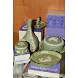 WEDGWOOD GREEN JASPERWARES AND TRINKETS, with some boxes (6)