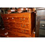 A REPRODUCTION CHERRYWOOD CHEST OF THREE LONG DRAWERS with a brushing slide, width 89cm x depth 46cm