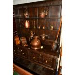 AN EARLY 20TH CENTURY OAK DRESSER with two deep drawers, width 153cm x depth 52cm x height 203cm