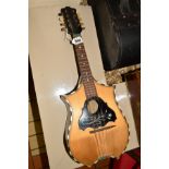 A MID 20TH CENTURY SHIELD SHAPED MANDOLIN, the sound hole surrounded with tortoise-shell and