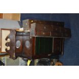 AN EDWARDIAN MUSIC CABINET and two drawer units (3)