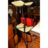 A PAIR OF KANDRA STYLE RUSH TOPPED METAL FRAMED BAR STOOLS