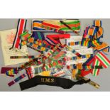 A LARGE SEALED BAG CONTAINING A LARGE NUMBER OF ORIGINAL BRITISH MEDAL RIBBONS, and metal ribbon