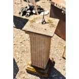 A COMPOSITE SUNDIAL on a seperate square reeded column base, width 31cm x depth 31cm x height 73cm