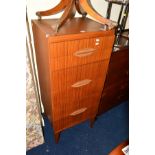 A TALL 1970'S TEAK FINISH CHEST OF SIX DRAWERS with adjoining handles, width 51cm x depth 43cm x