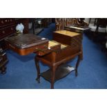 AN EDWARDIAN OAK CANTILEVER SEWING BOX