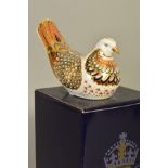 A BOXED ROYAL CROWN DERBY 'TURTLE DOVE' PAPERWEIGHT, gold stopper