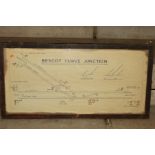 A FRAMED AND GLAZED SIGNAL BOX DIAGRAM BESCOT CURVE JUNCTION, length approximately 100cm, height