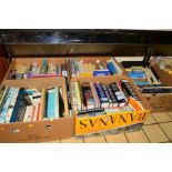 FIVE BOXES OF BOOKS to include Antique Collective Reference Books, History, Self Help, English