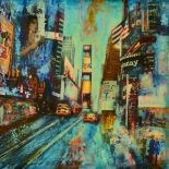 ANNIE BLANCHET ROUZE (FRENCH CONTEMPORARY) 'NEW YORK, TIMES SQUARE', mixed media collage, signed and